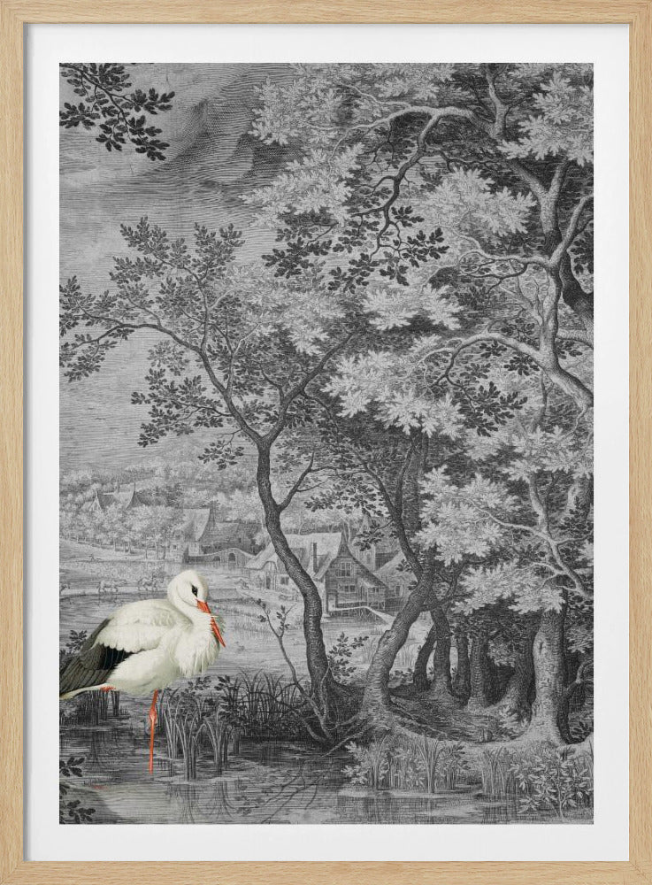 Vintage Landscape With Stork | Poster
