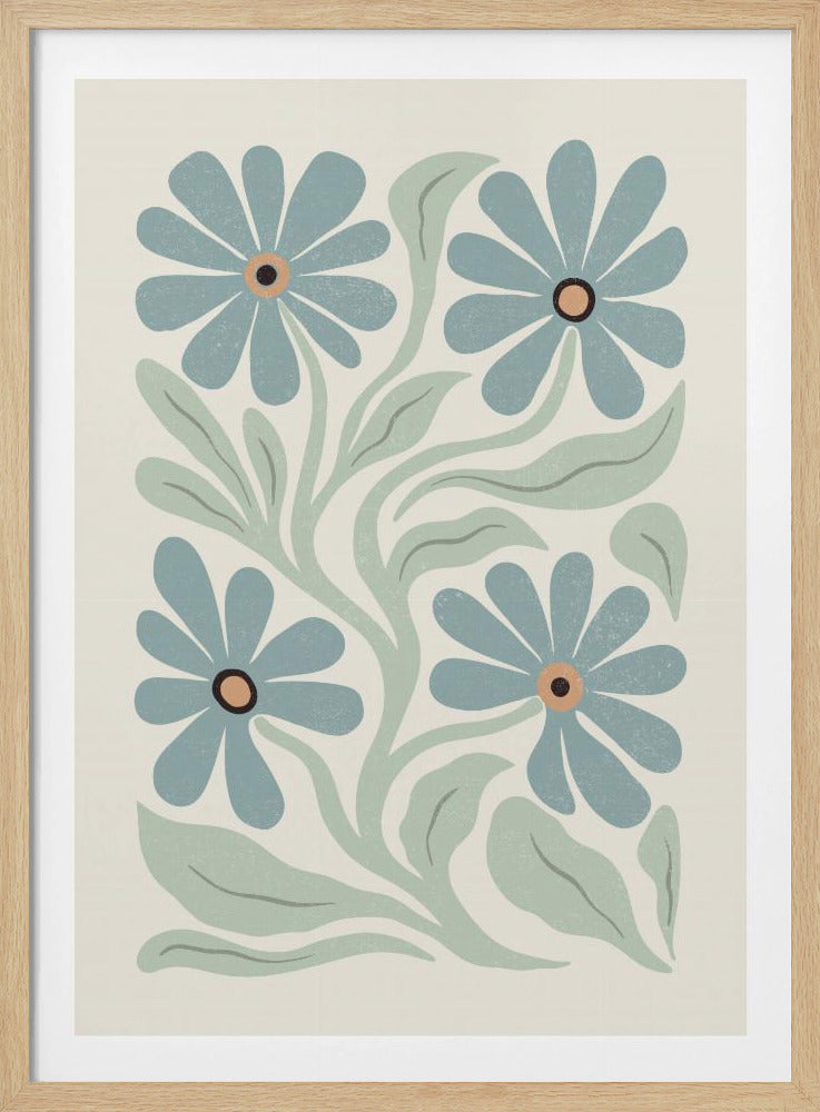 Abstract Flowers Blue and Green | Poster
