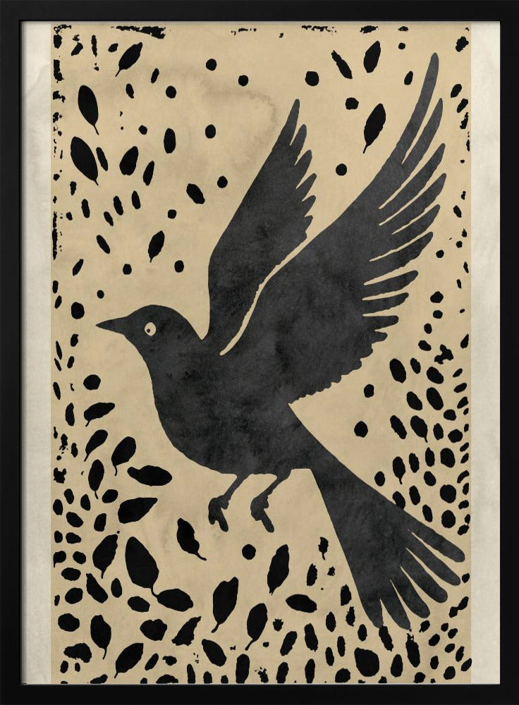 Bird In Flight Surrounded By Scattered Leaves | Poster