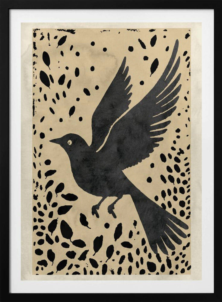 Bird In Flight Surrounded By Scattered Leaves | Poster
