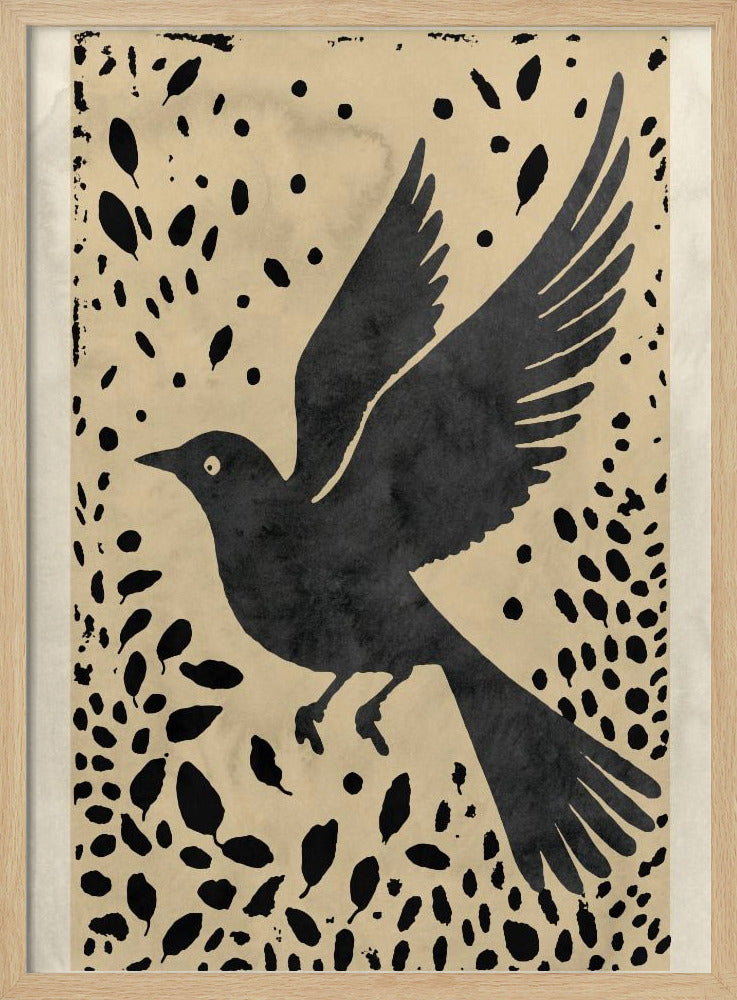 Bird In Flight Surrounded By Scattered Leaves | Poster