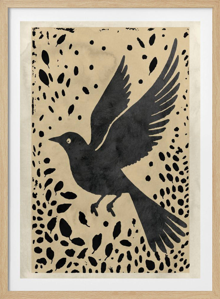 Bird In Flight Surrounded By Scattered Leaves | Poster