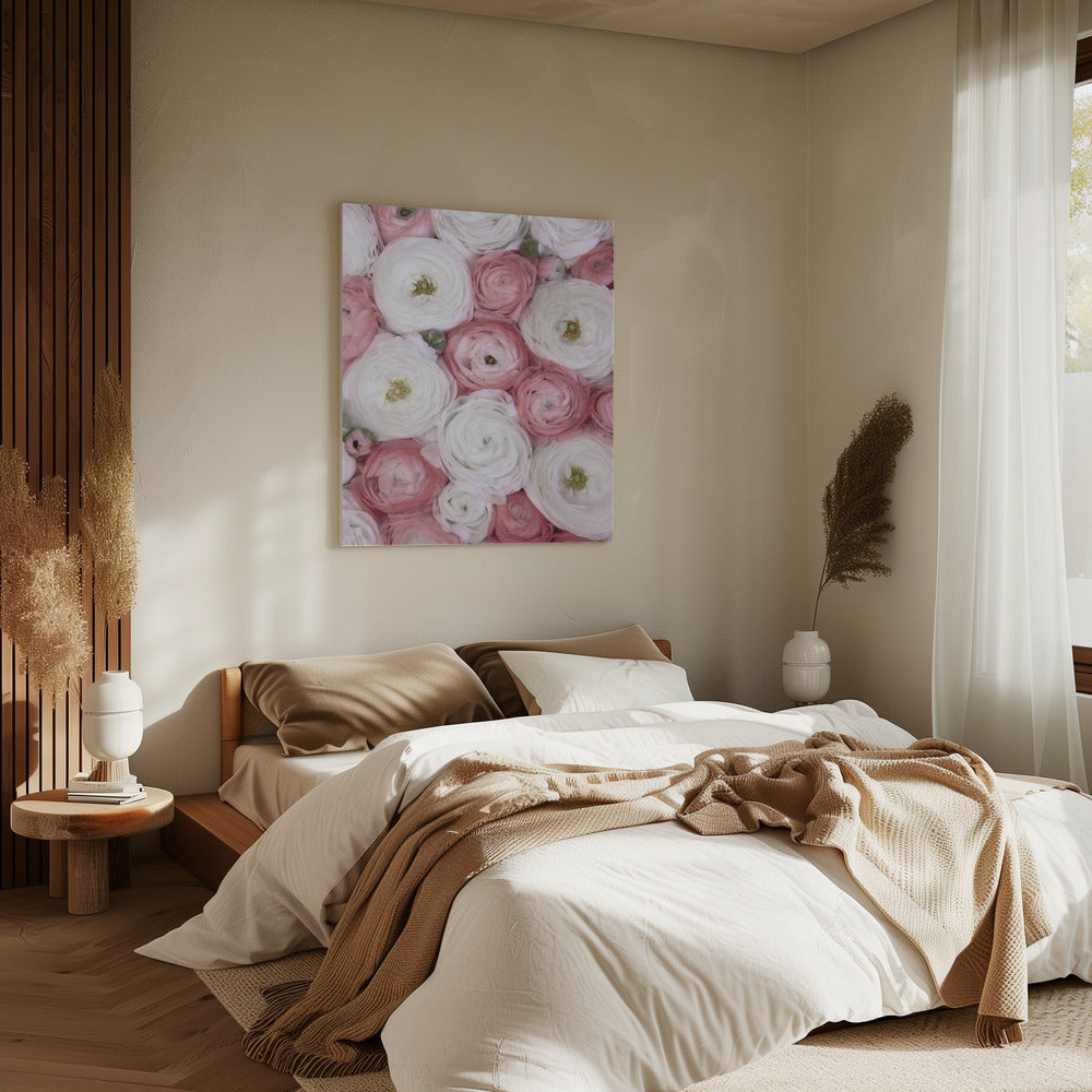 Scattered ranunculus in muted pink I | Canvas