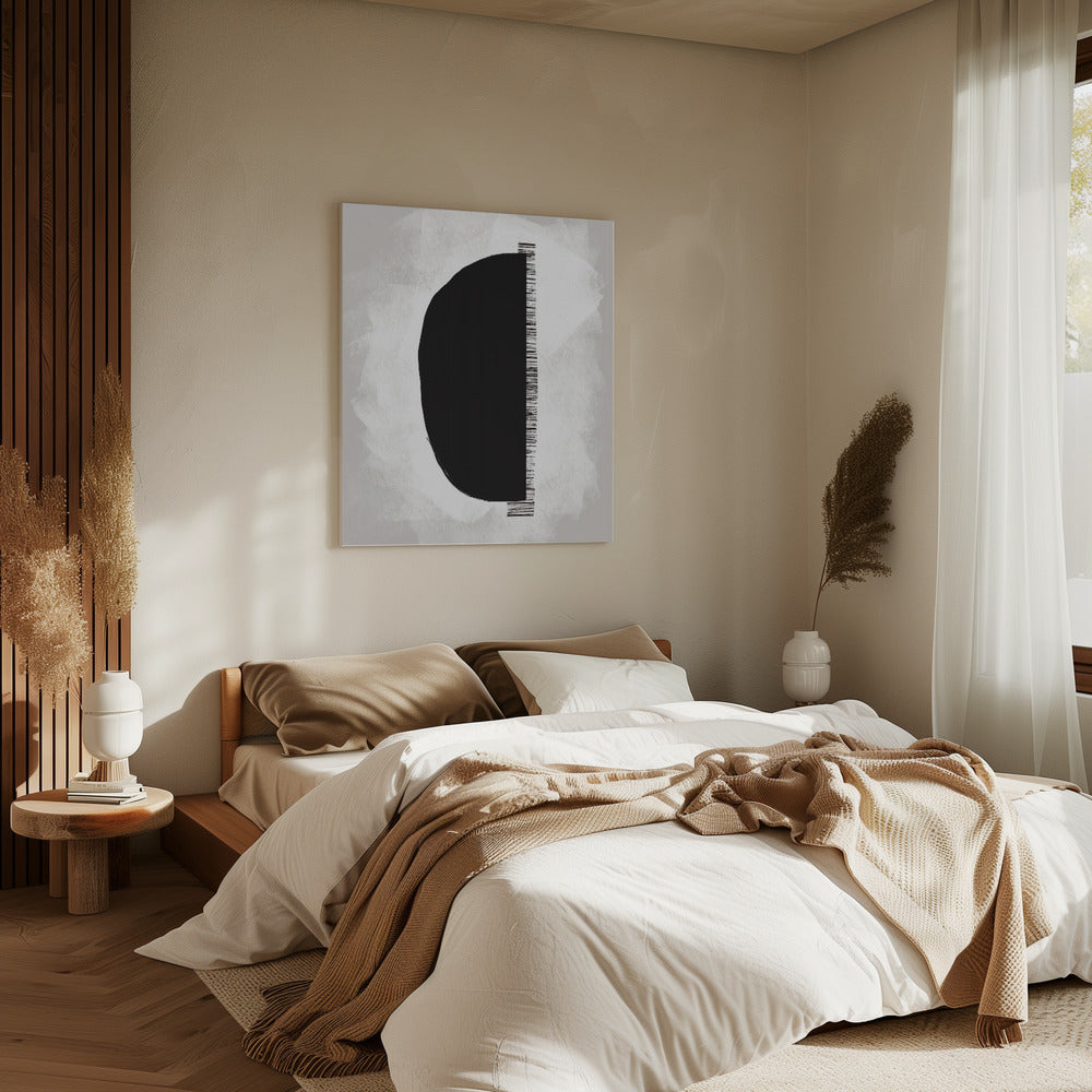 Black Shape Against A Textured White Background | Canvas