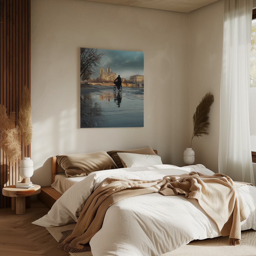 Notre Dame and cyclist | Canvas