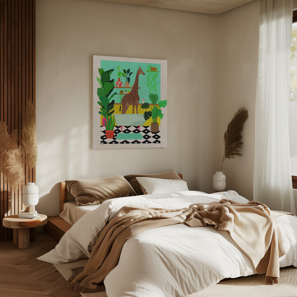 Giraffe Bathtime | Canvas