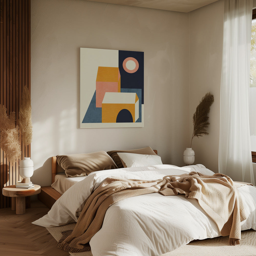 Rainbow Plus Shapes Blue Mustard11 | Canvas