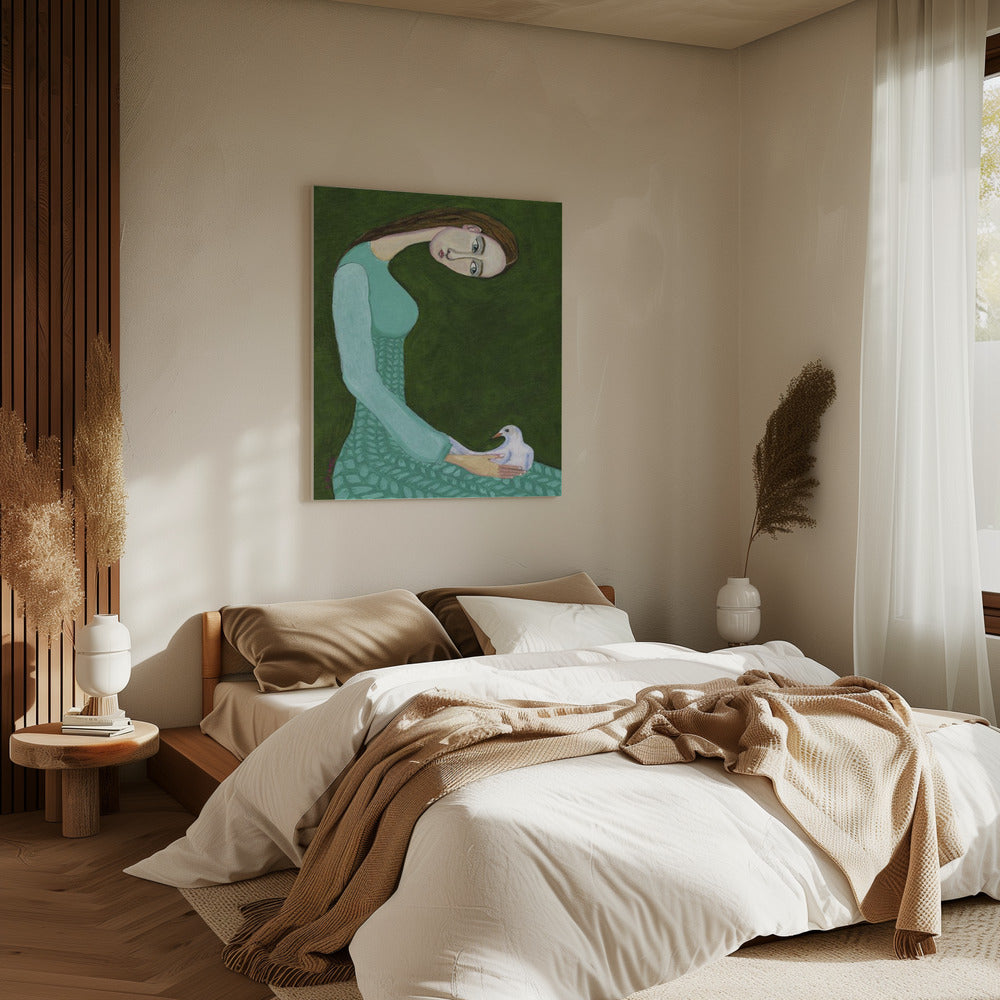 Lady sitting with white dove bird woman | Canvas