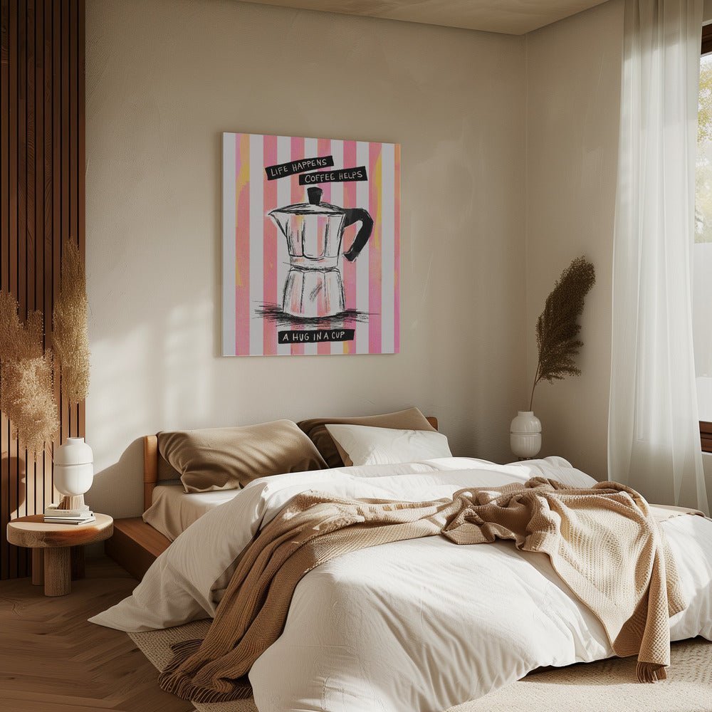 Mocca Coffee on Stripes - Hug in a Cup | Canvas