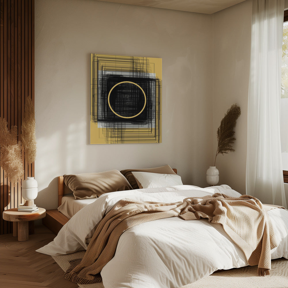 Yellow Circle and Black Lines | Canvas