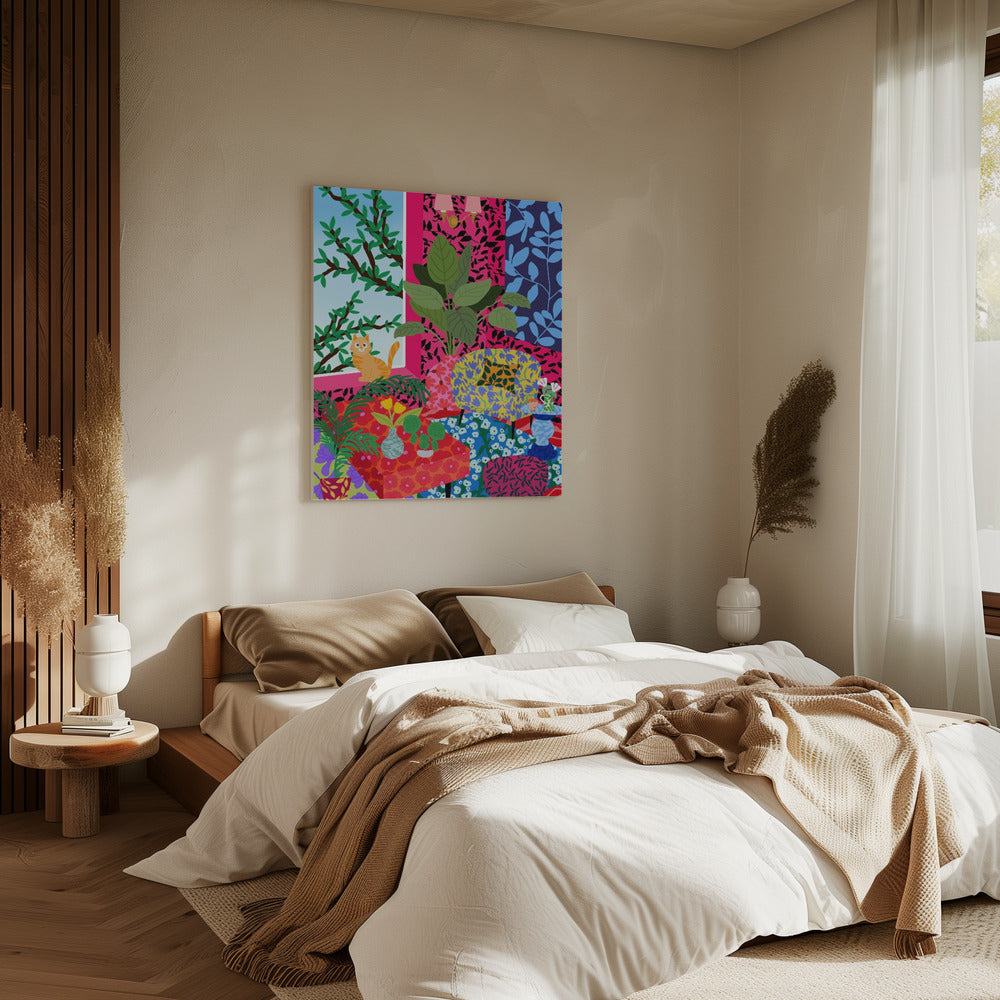 Cat in Flower Power Livingroom | Canvas
