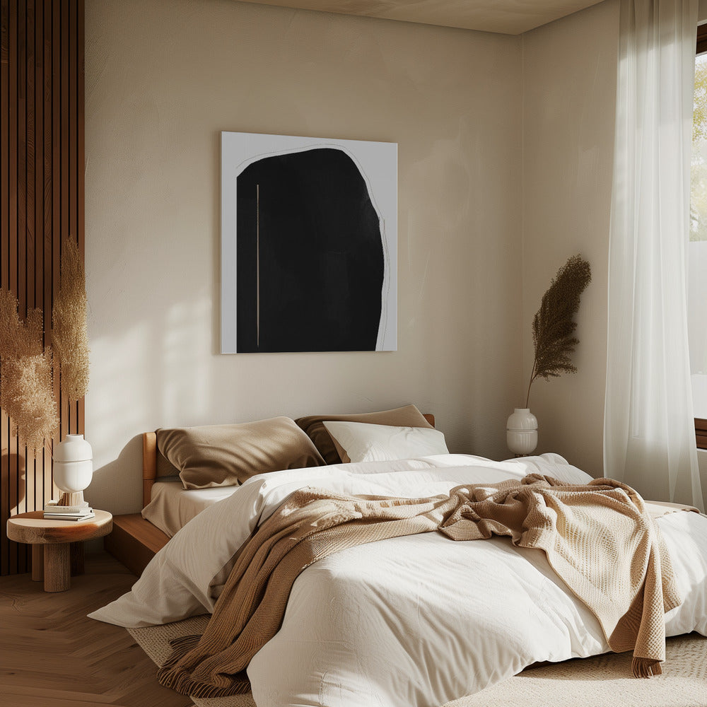 Irregular Black Shape With A Thin Vertical Line | Canvas