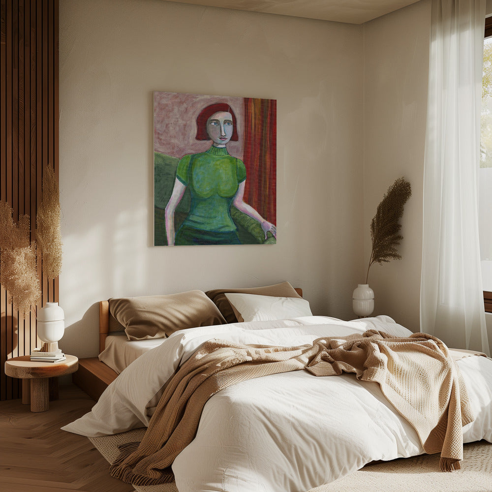 Vintage Red Head in Green | Canvas