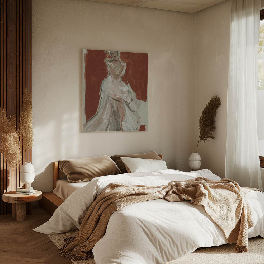 Stylish Woman in a Flowing White Dress | Canvas