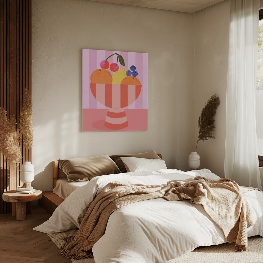 Fruit in Striped Bowl | Canvas