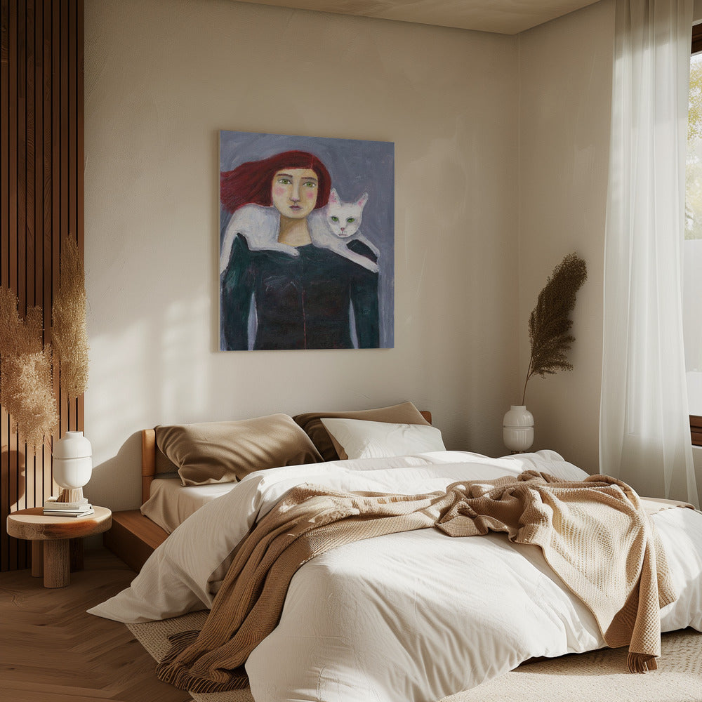 Lady and the White Cat | Canvas