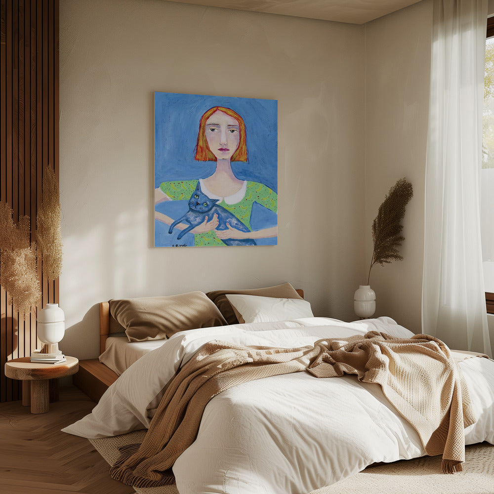Lady with the Blue Cat | Canvas