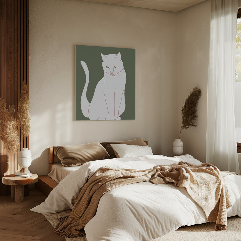 White and green cat | Canvas