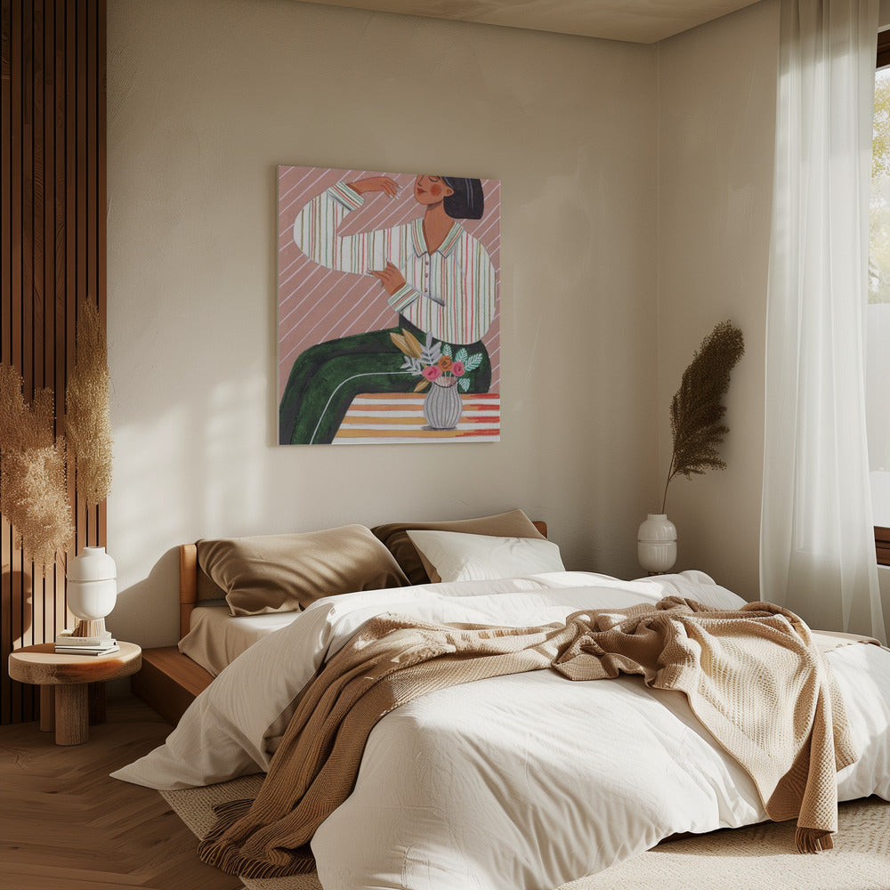 Woman in Stripes Shirt and Green Pants | Canvas