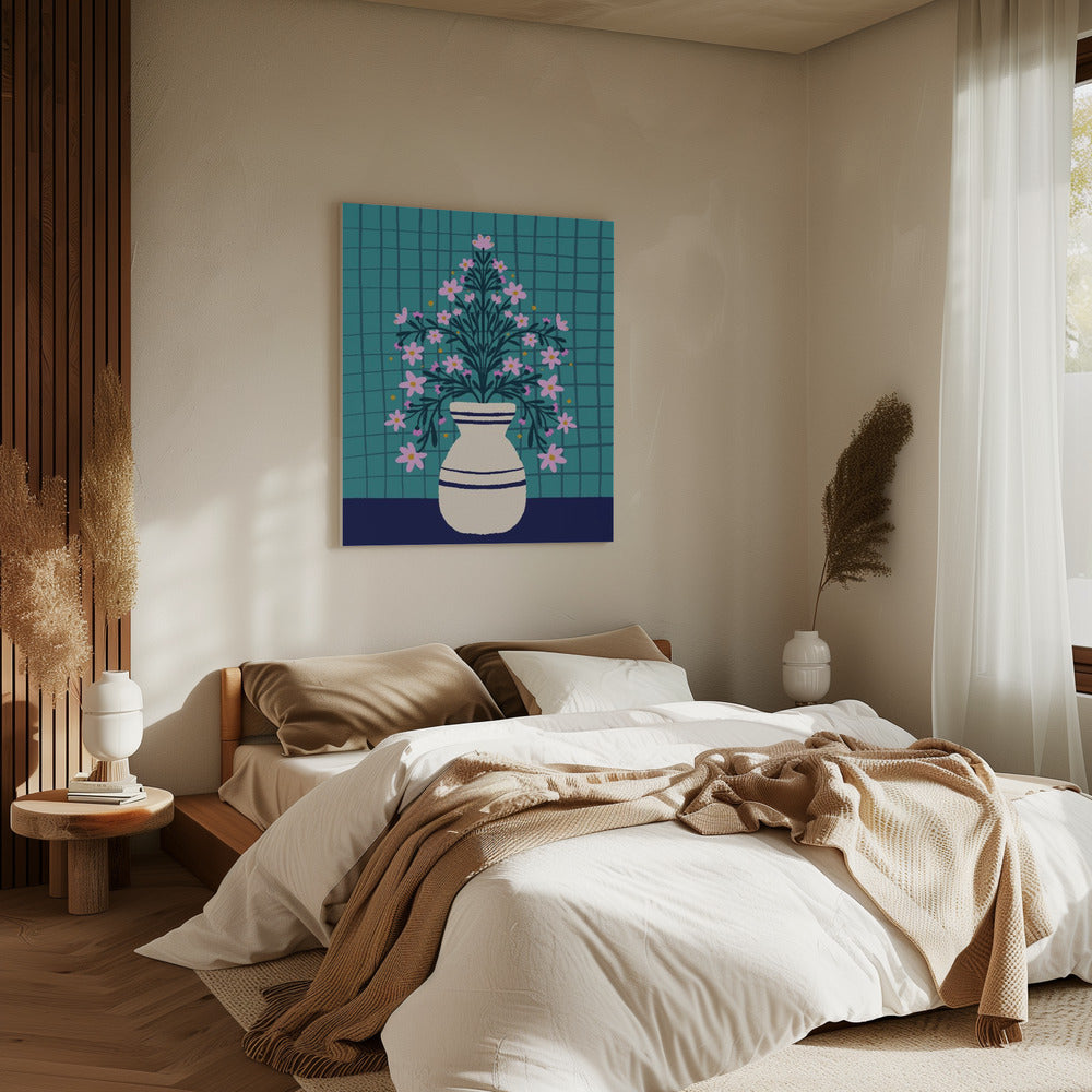 Turquoise Flowers In a Vase | Canvas