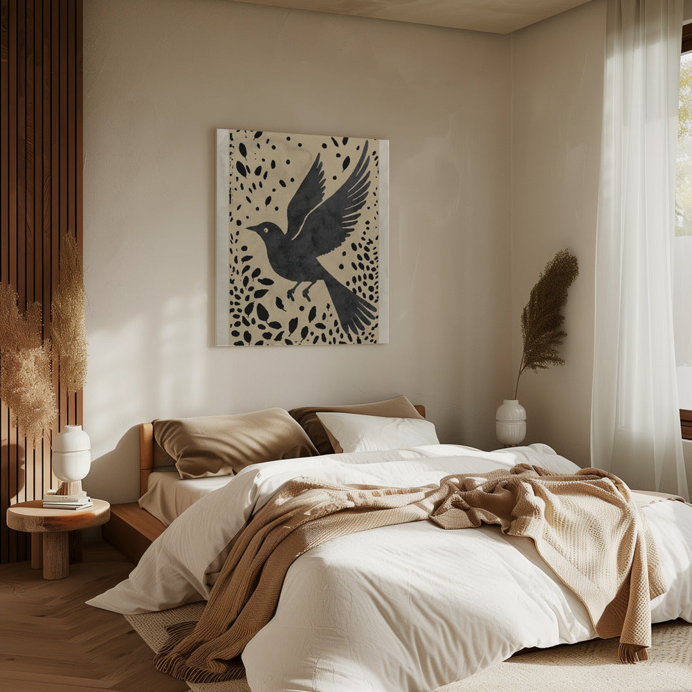 Bird In Flight Surrounded By Scattered Leaves | Canvas