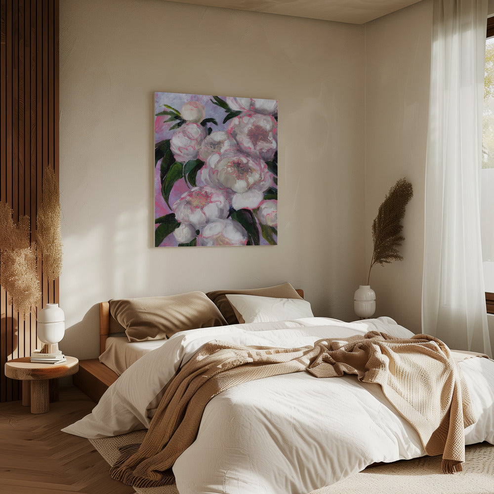 White Peonies With Pink Highlights | Canvas