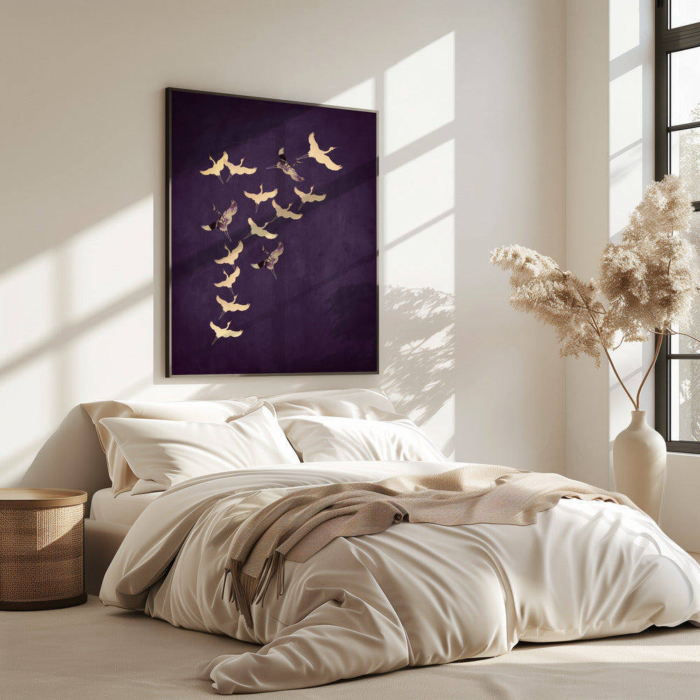 Purple Flying Cranes | Poster