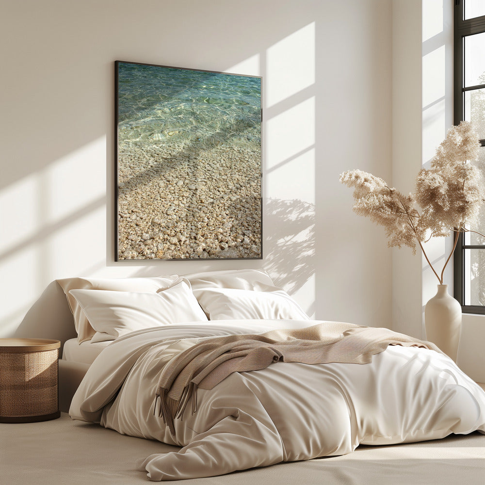 Aqua Ocean and Golden Pebbles | Poster