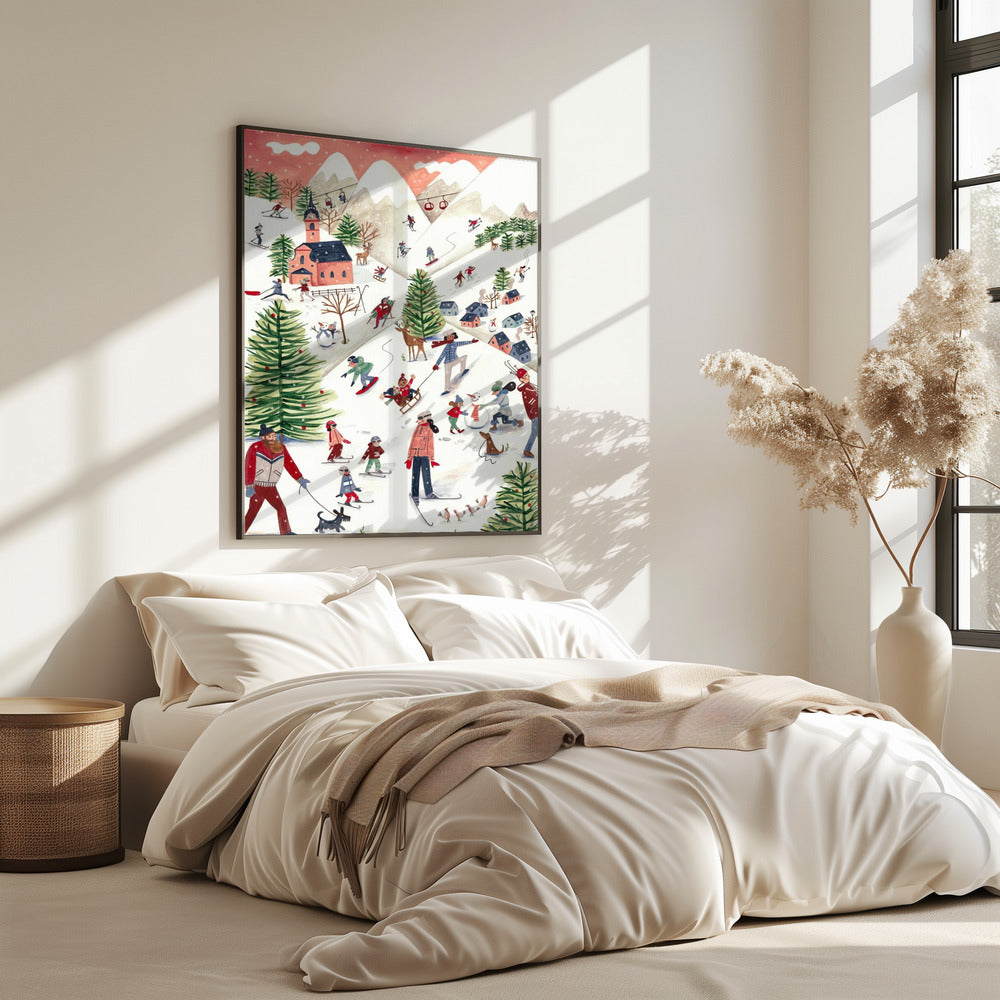 Mountain landscape with houses in the snow | Poster