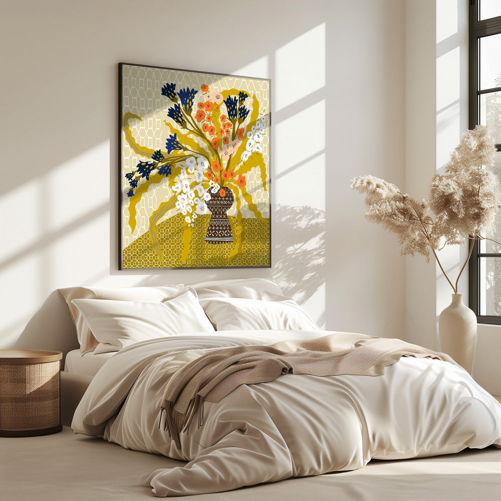Floral Contemporary Still Life Mustard Yellow | Poster
