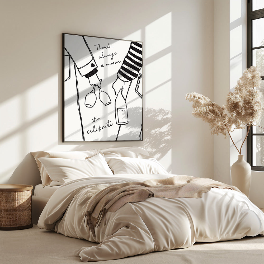 Woman holding wine bottle and wine glass (Black & White) - Wine Vin Femme Noir et Blanc | Poster