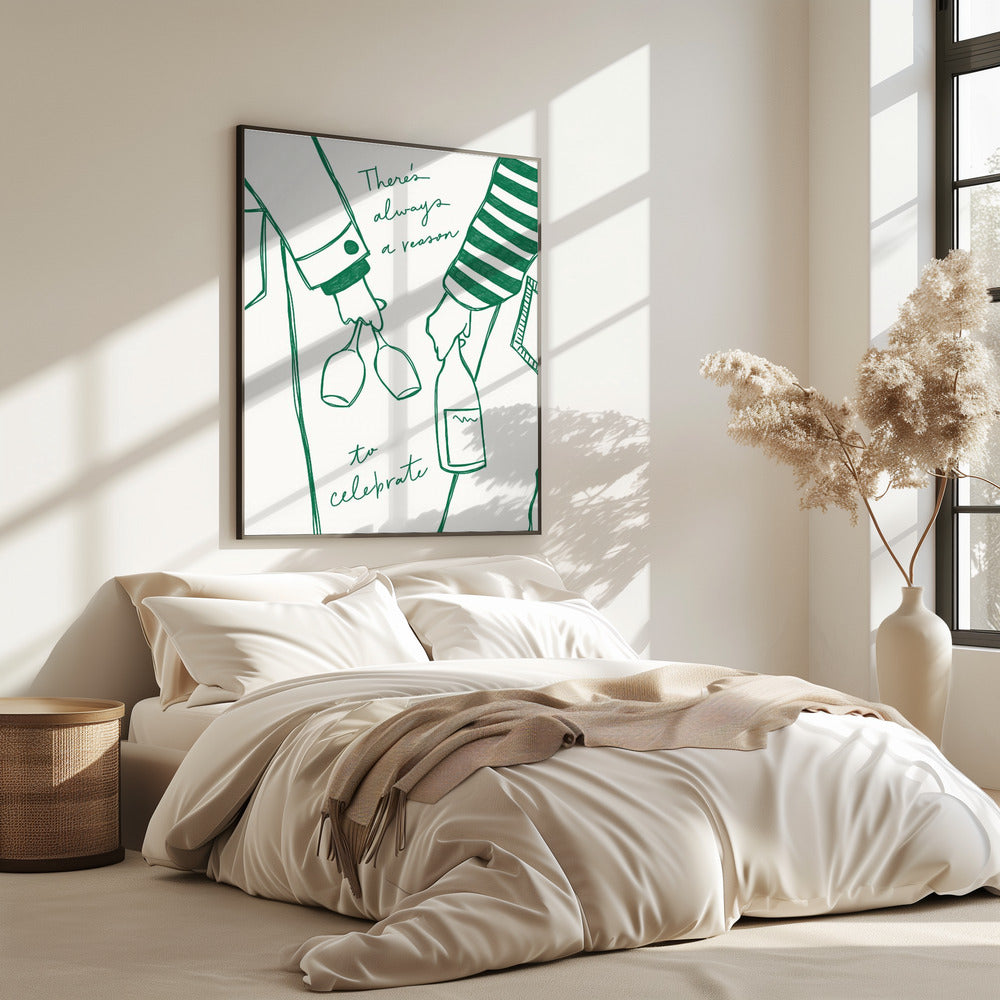 Woman holding wine bottle and wine glass (Green) - Wine Vin Femme Vert | Poster