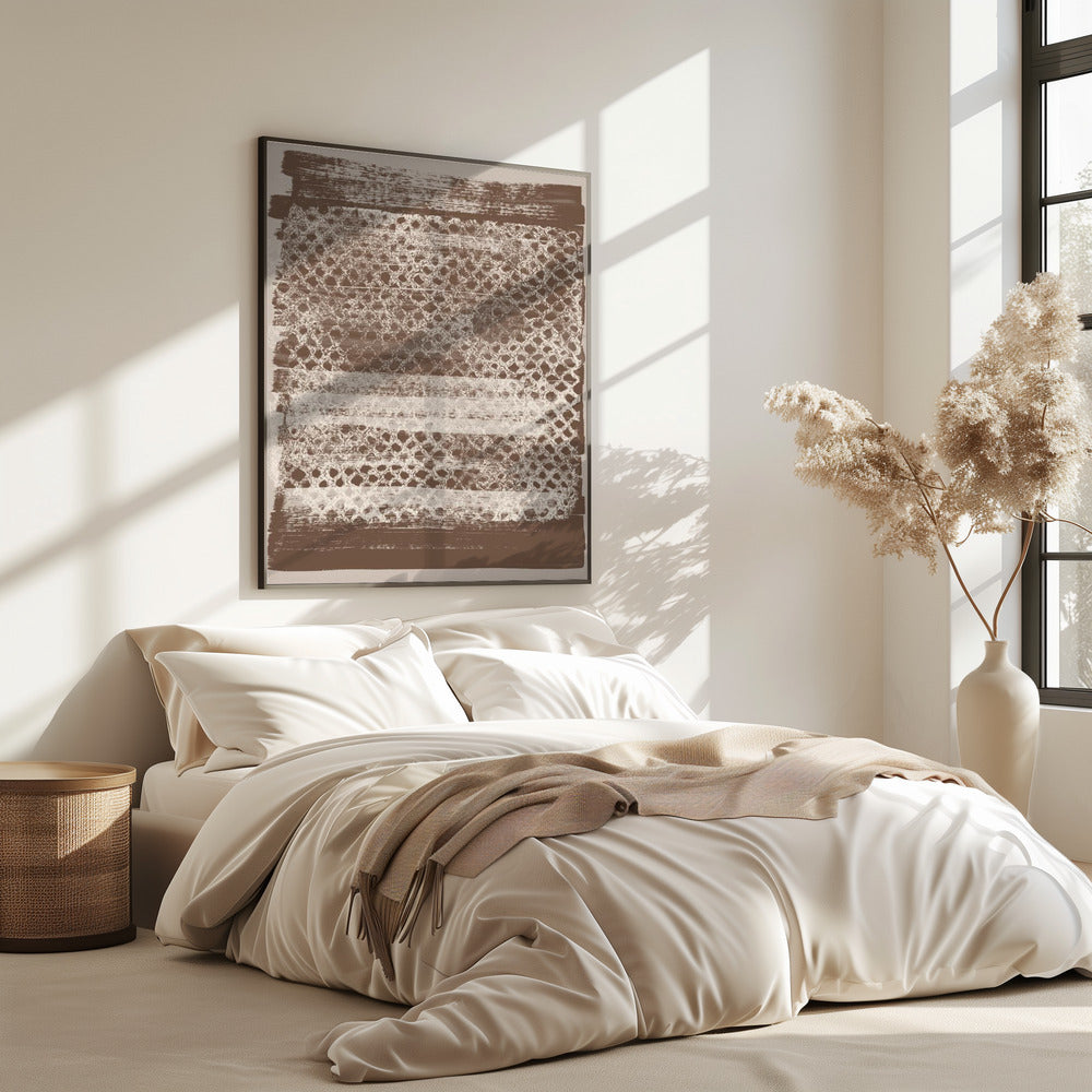 Neutral Pattern. White monotype texture on brown. | Poster