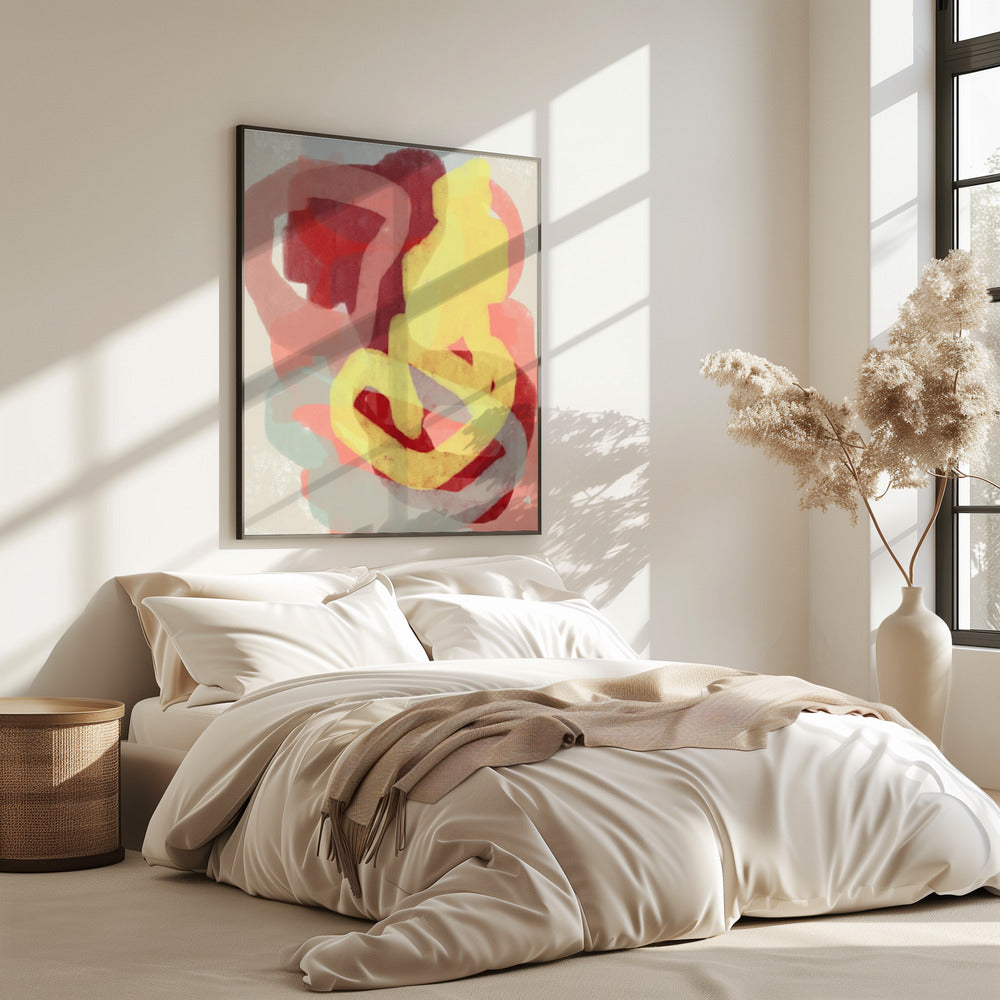 Abstract Painting In Pastel. Yellow, red and grey. | Poster