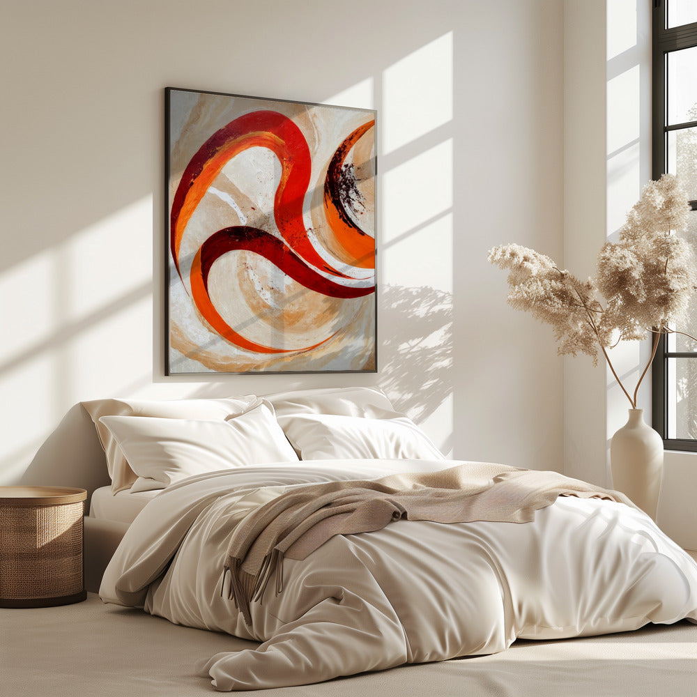 Red And Orange Swirls On A Neutral Background | Poster