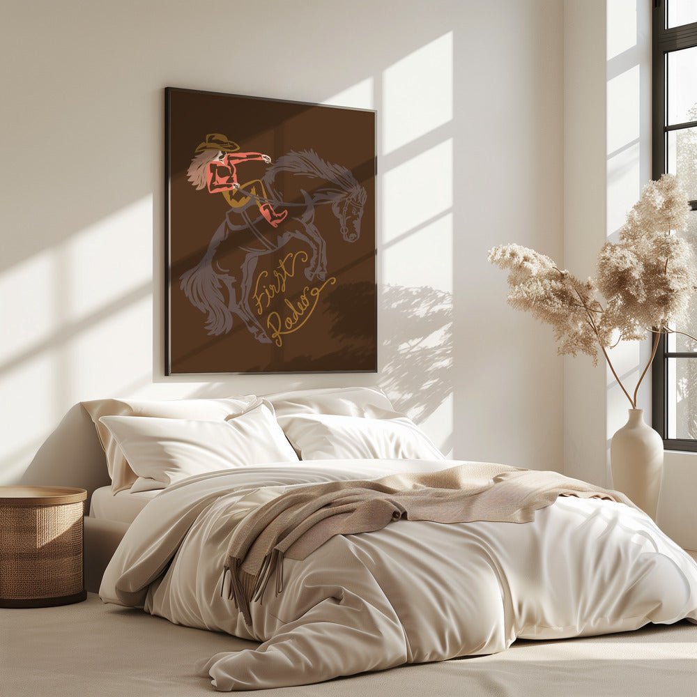 Cowgirl Riding A Rearing Horse | Poster