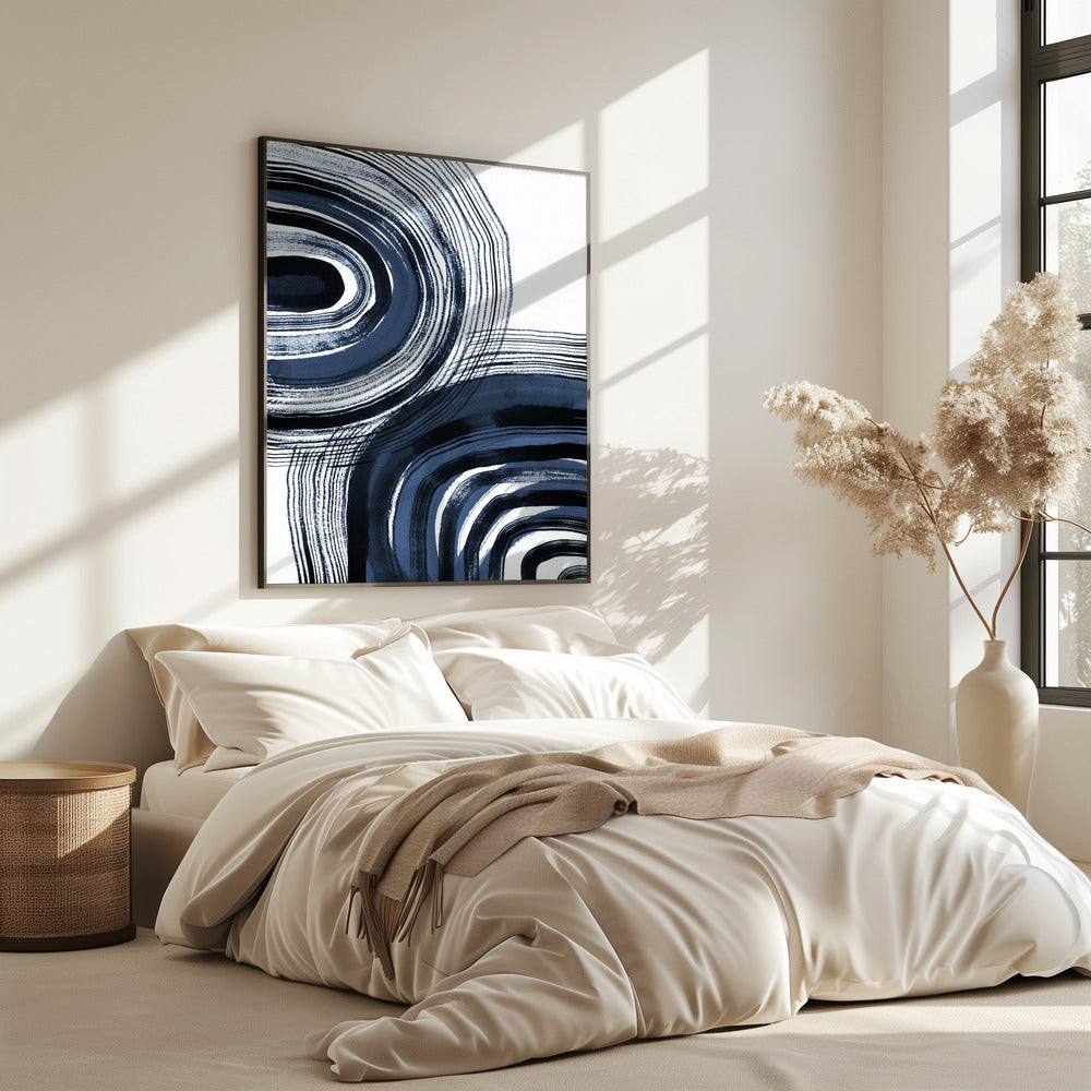 Concentric Blue and Black Brushstrokes | Poster