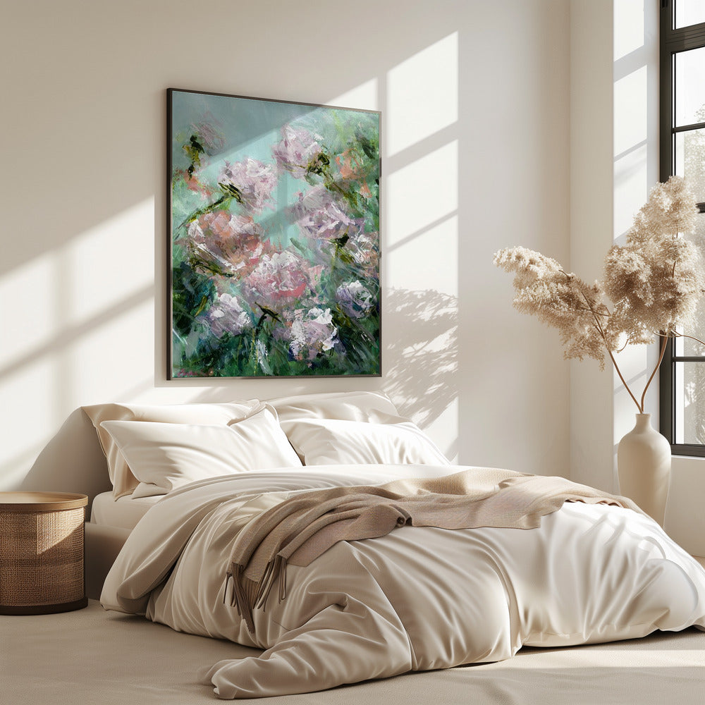 Floral Brushstrokes in Pink and Green | Poster