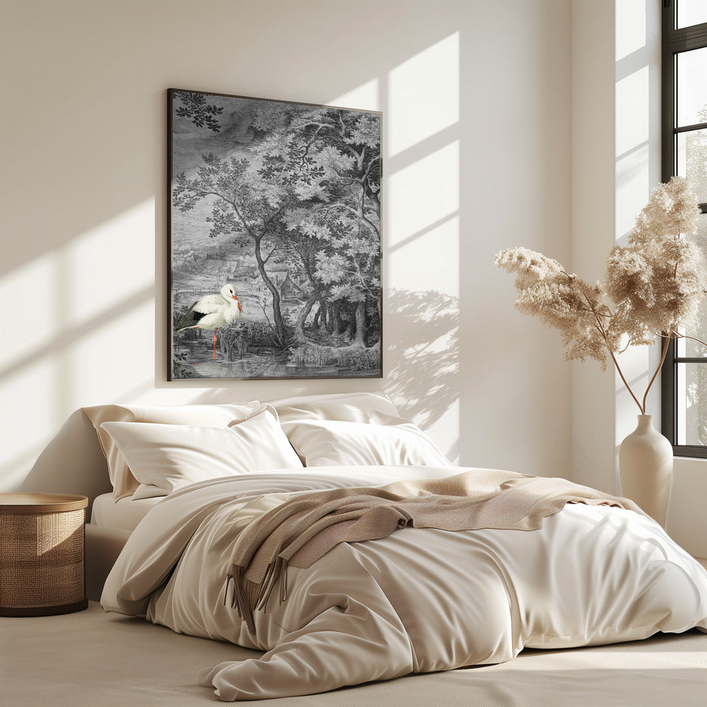 Vintage Landscape With Stork | Poster