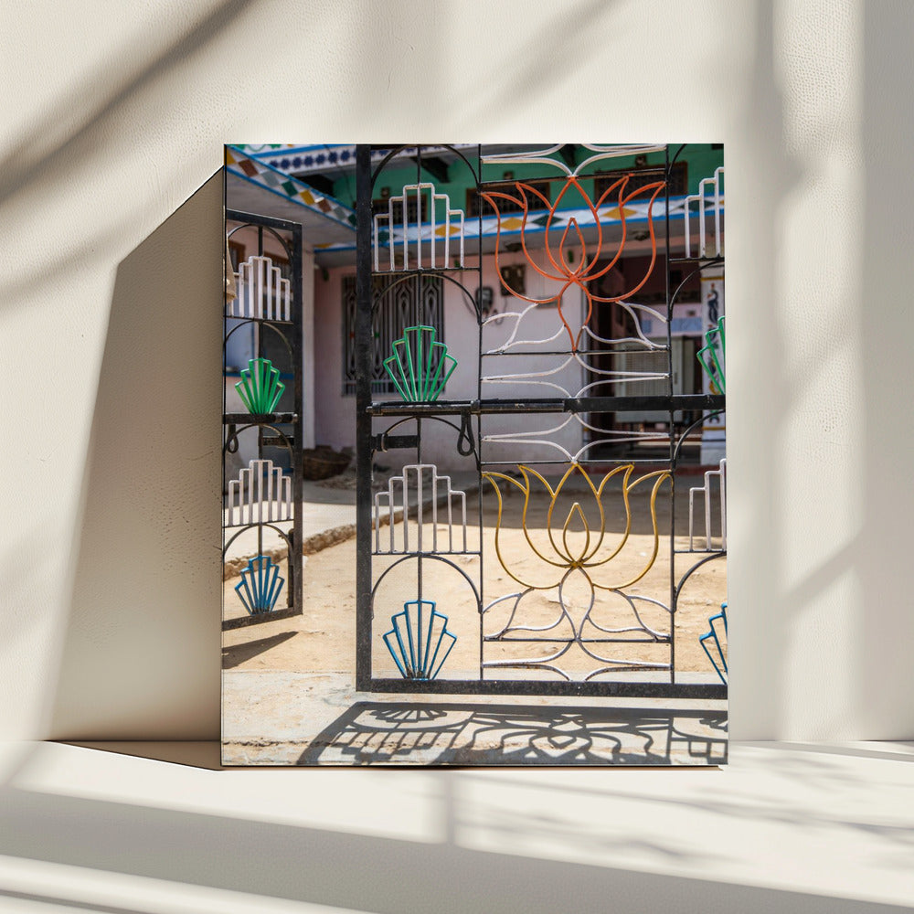 Vibrant Iron Gate With Colorful Lotus | Canvas