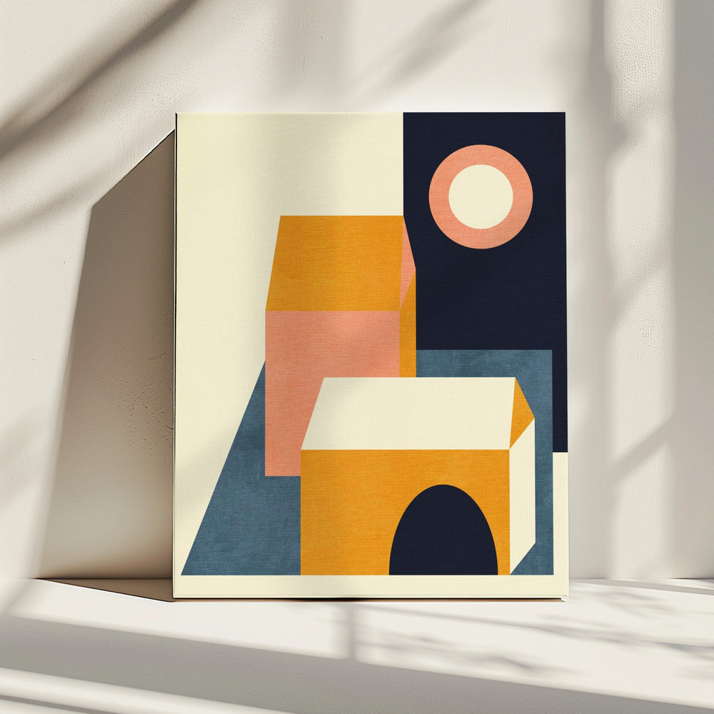 Rainbow Plus Shapes Blue Mustard11 | Canvas