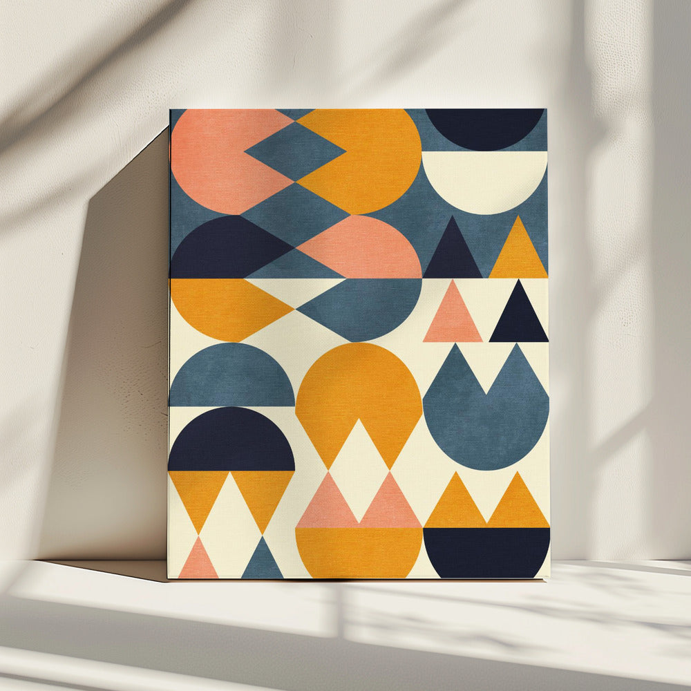 Rainbow Plus Shapes Blue Mustard6 | Canvas