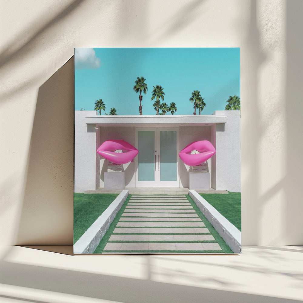 Mid-Century Modern House with Pink Lips | Canvas