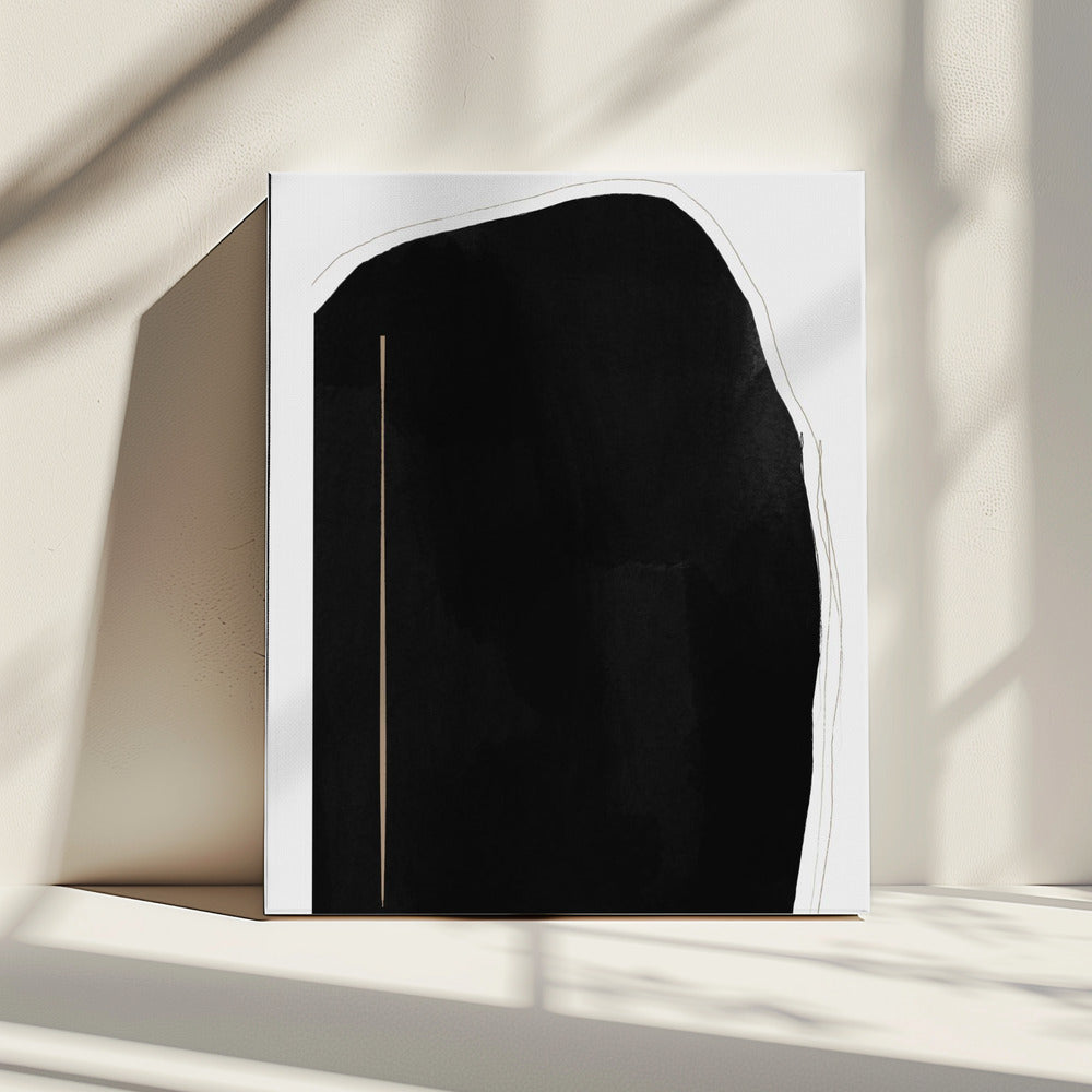 Irregular Black Shape With A Thin Vertical Line | Canvas