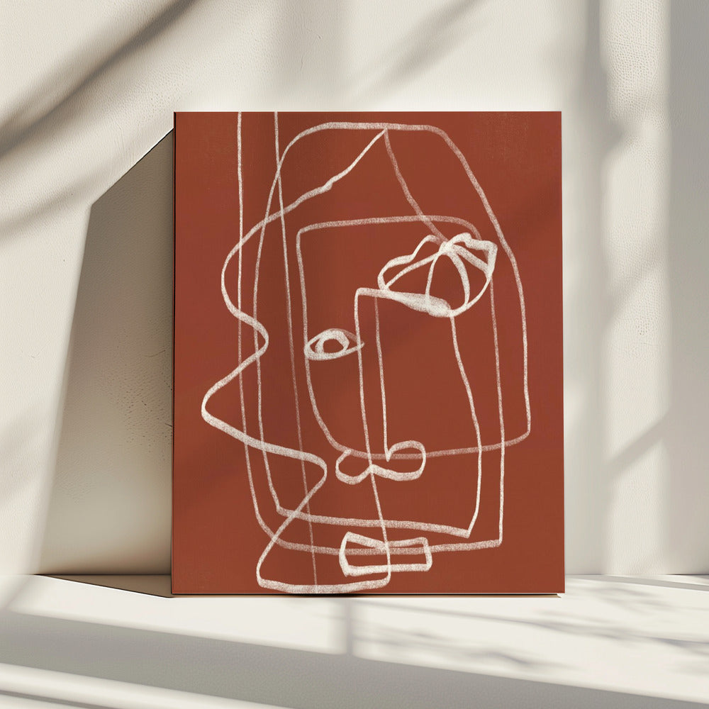 Line Art Abstract Portrait Terracotta 03 | Canvas