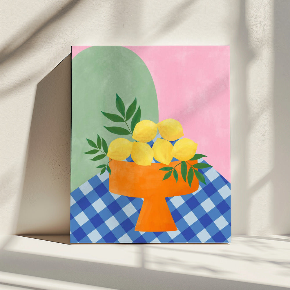 Yellow Lemons with Green Leaves | Canvas