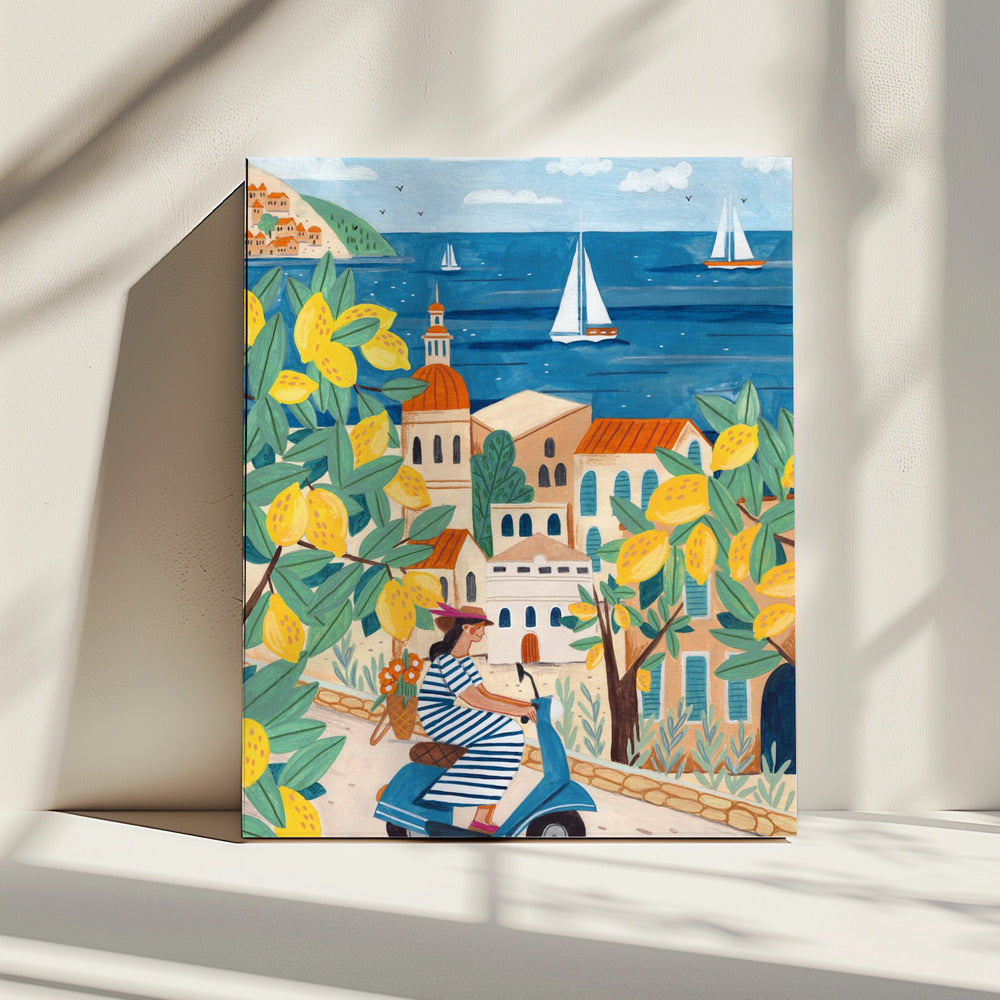 Travel poster woman on the Amalfi coast, Italy | Canvas