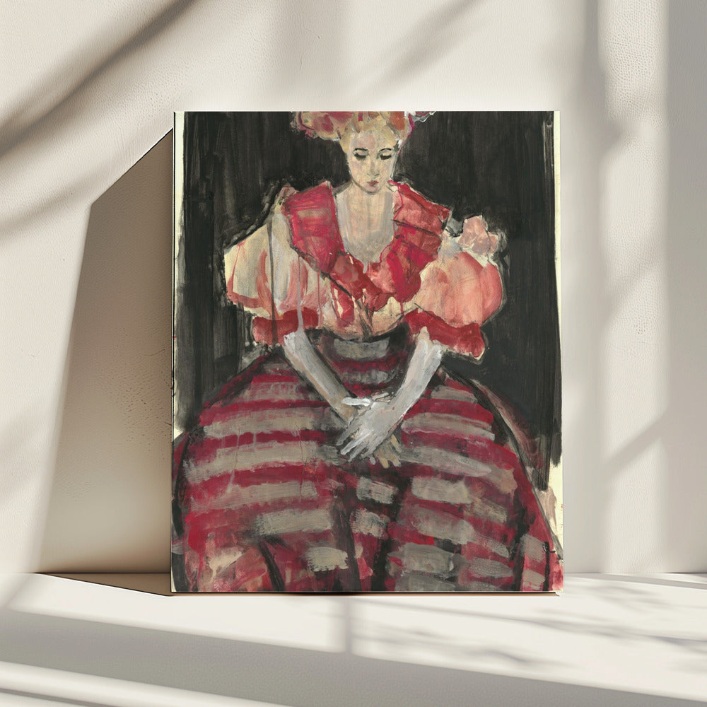 Woman in a Flowing Red Stripes Dress | Canvas