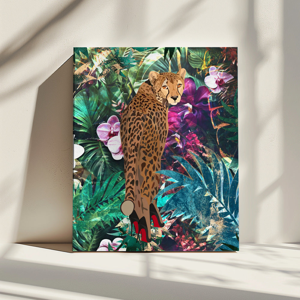 Tropical Floral Jungle - Cheetah in heels | Canvas