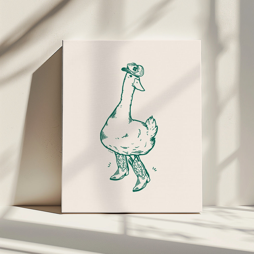 Duck wearing Western Boots in green | Canvas